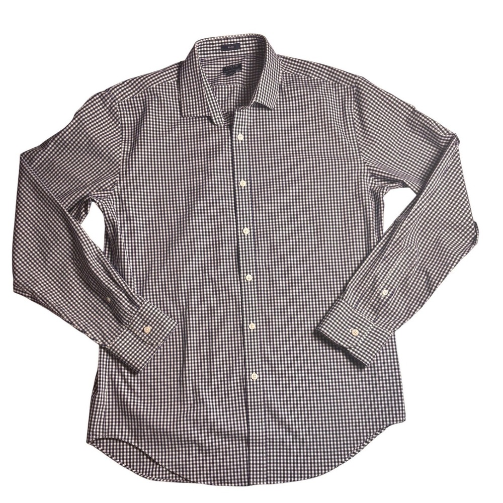 J Crew Mens Flex Wrinkle Free Slim Fit Gingham Check Button Down Shirt Large